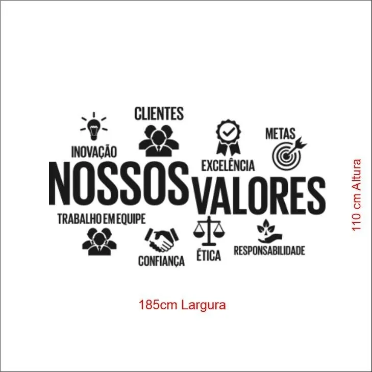 Sala de reunião com valores da empresa